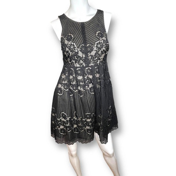 Free People Dresses & Skirts - NEW NWT Free People Black Lace Overlay Nude Mini Dress size 2 Fit and Flare